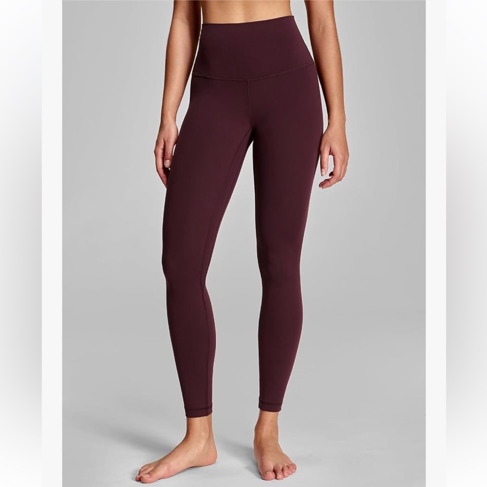 HeyNuts Workout Pro Leggings 25'', Compression 7/8 Workout Pants large burgundy